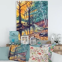 Designart - Landscape With River In Autumn Forest Sunset