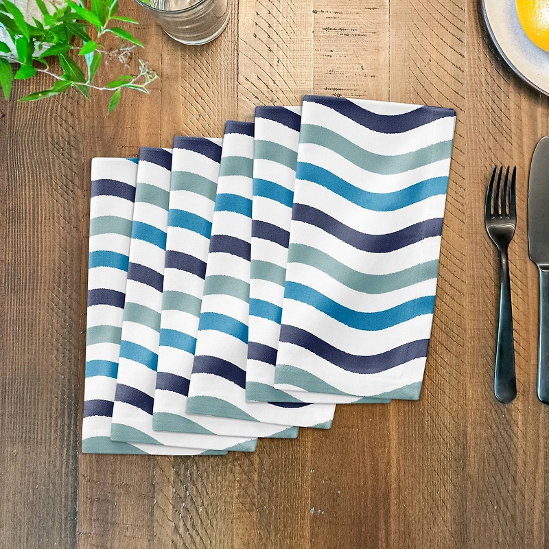 Blue Wavy Lines Cotton Twill Napkin