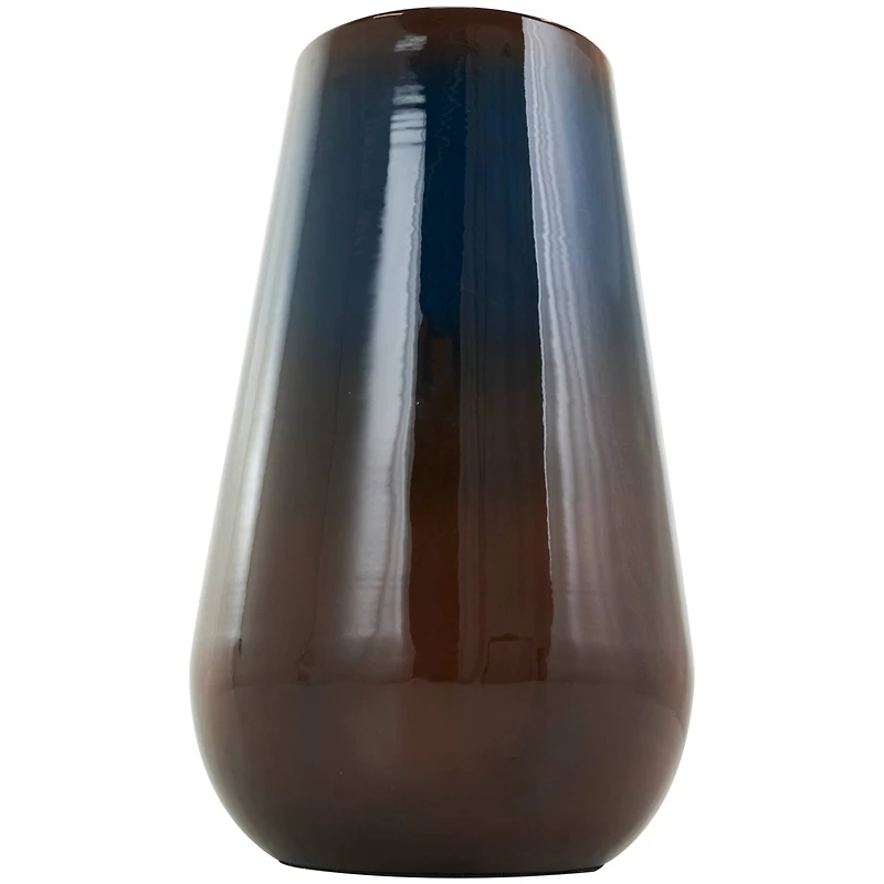 12" Blue Metal Ombre Vase with Brown Accents