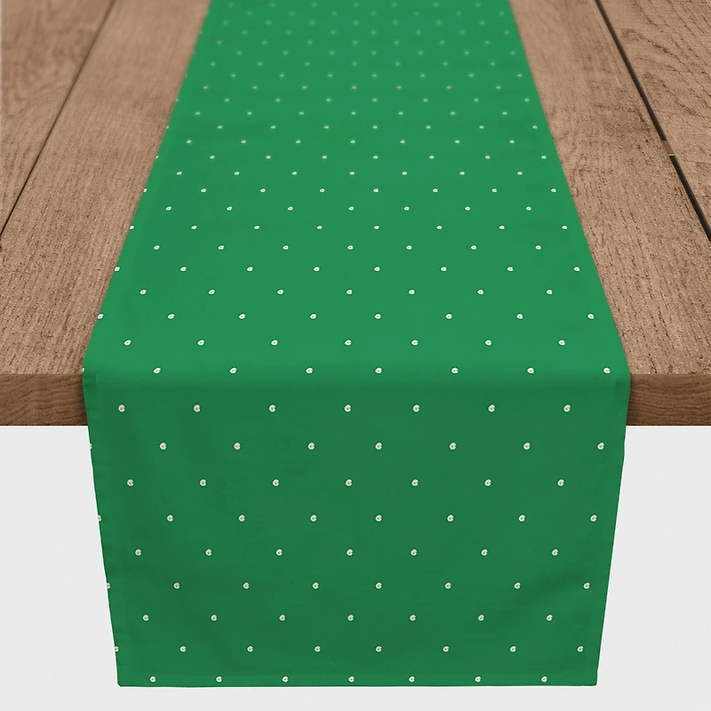 72" White Dots on Green Poly Twill Table Runner