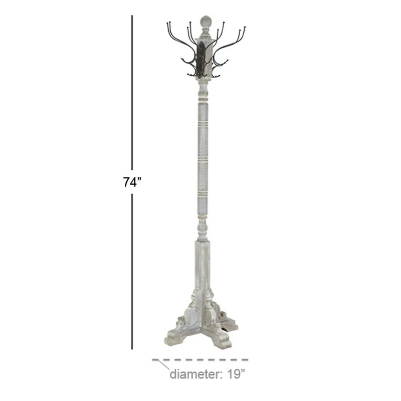 74" Gray Wood & Metal Farmhouse Coat Rack