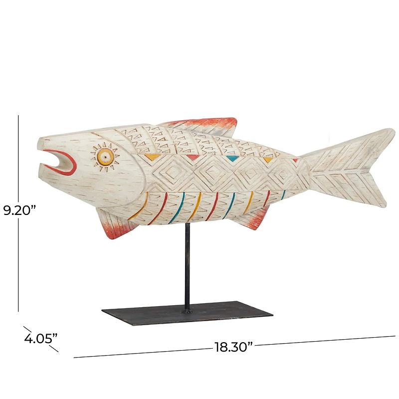 9.25" Cream Polystone Coastal Fish Tabletop Sculpture