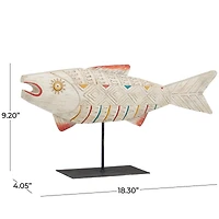 9.25" Cream Polystone Coastal Fish Tabletop Sculpture