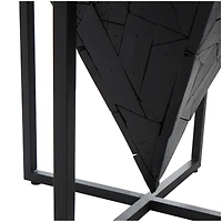 22" Black Teak Wood Geometric Handmade Inverted Pyramid Accent Table with Black Metal Base