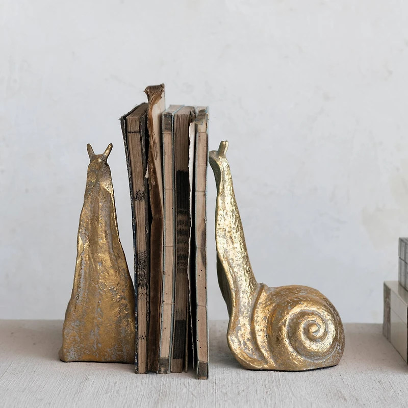Hello Honey® 9" Gold Iron Snail Bookends Set