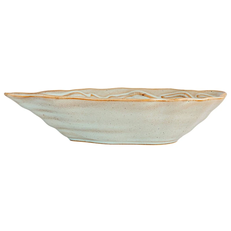 Hello Honey® 11.5" Tan & Blue Oyster Shaped Stoneware Bowl