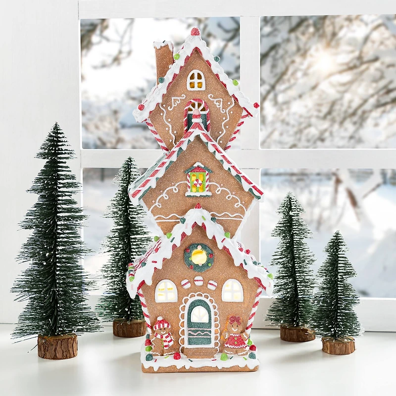 Glitzhome® 18.5" Lighted Resin Christmas Gingerbread House Table Decor
