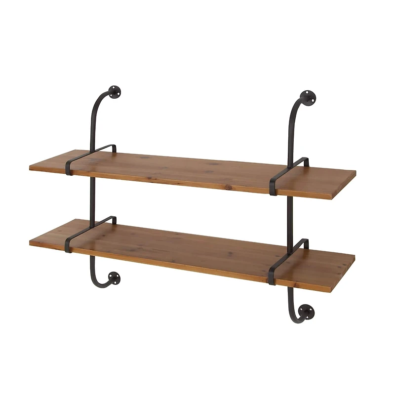 37" Brown Wood Industrial Wall Shelf