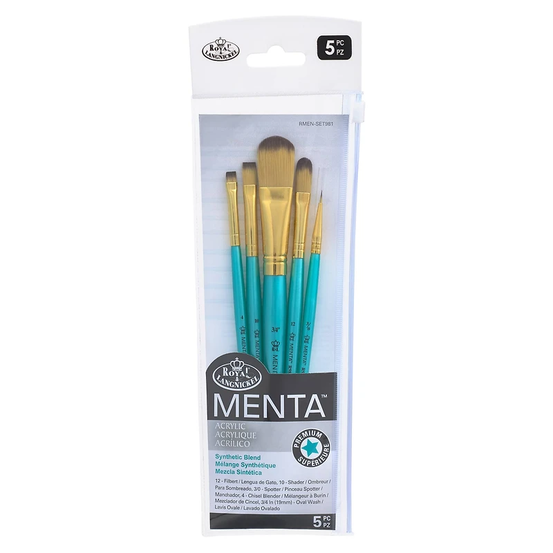 12 Packs: 5 ct. (60 total) Menta™ Synthetic Blend Acrylic Filbert Variety Brush Set