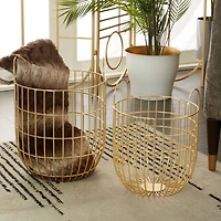 Set of 2 Gold Iron Contemporary Storage Baskets, 17" x 11" x 11"