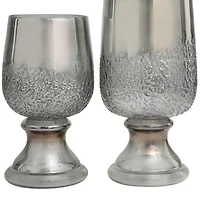 Gray Tinted Textured Glass Candle Holder Set