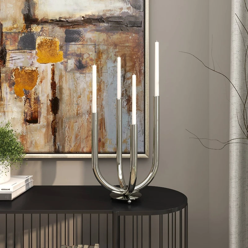 The Novogratz 15" Silver Stainless Steel Abstract U-Shaped Candelabra