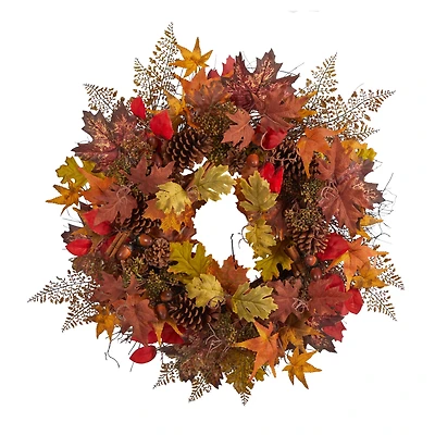 30" Autumn Maple Leaves, Acorn, Pinecones & Cinnamon Sticks Wreath