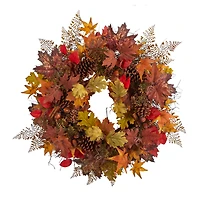 30" Autumn Maple Leaves, Acorn, Pinecones & Cinnamon Sticks Wreath