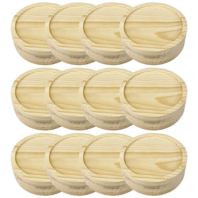 12 Packs: 4 ct. (48 total) Round Welled Pinewood Coasters by Make Market®