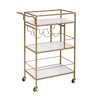 Honey Can Do 3-Tier Gold & White Rolling Bar & Serving Cart with Handles