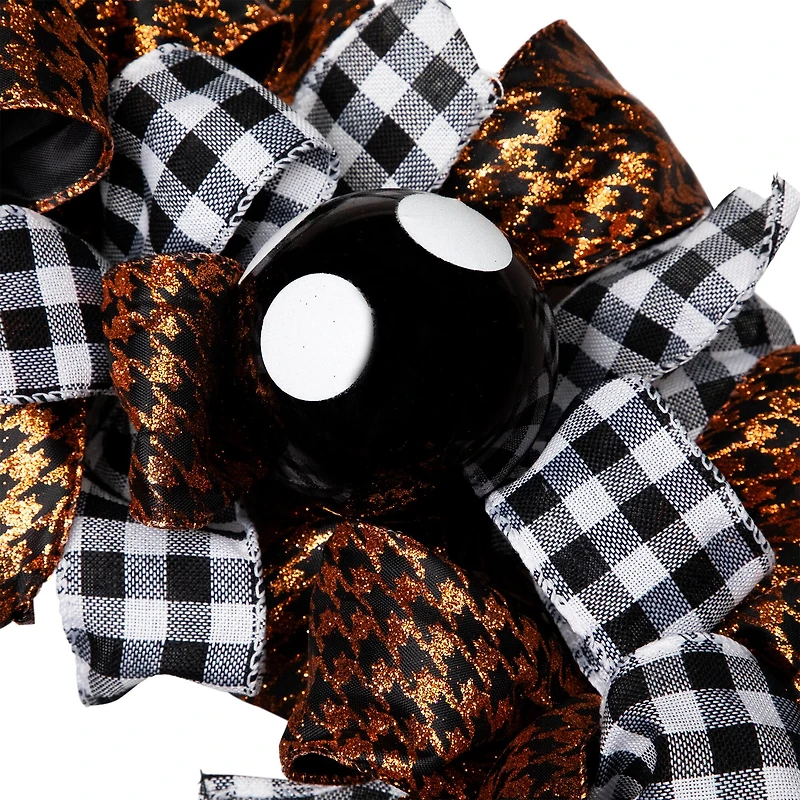 24'' Unlit Orange and Black Witch with Bows Halloween Wreath