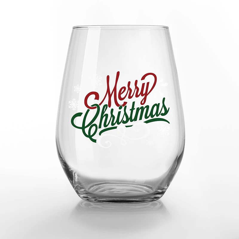 Merry Christmas Script 15oz. Printed Stemless Wine Glass