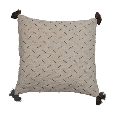 Hello Honey® 20" Square Cotton Slub Pillow With Embroidered Dots & Tassels