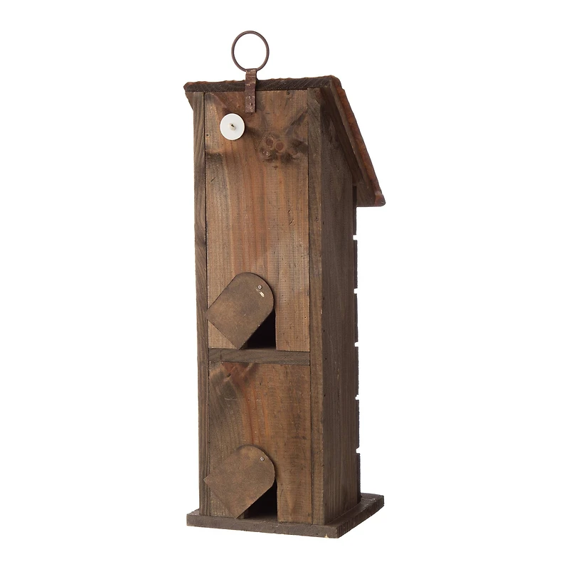 Glitzhome® Hanging 2-Tiered Distressed Wood Bird House with Flowers
