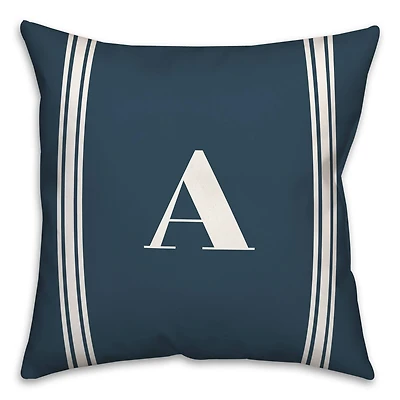 Navy Striped Monogram Throw Pillow