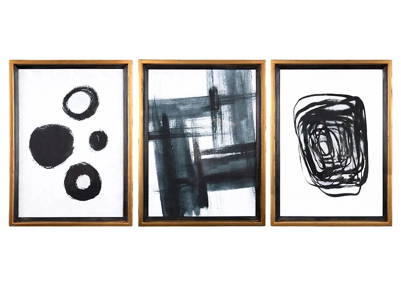 Hello Honey® Black and White Abstract Wood Framed Wall Décor Set