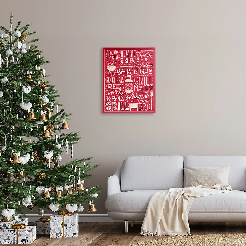 Stupell Industries Fire Up Grill Summer BBQ Phrases Red White,24 x 30