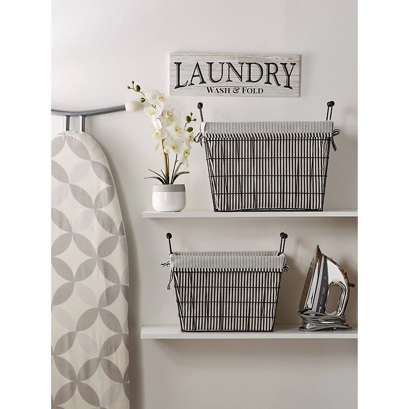 DII® Black & White Ticking Stripe Lined Basket Set