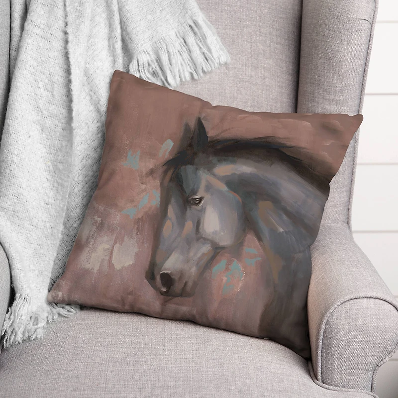 Horse On Red Throw Pillow