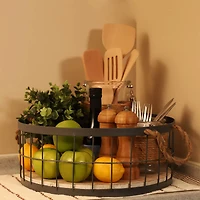 Wire Baskets with Wooden Base & Handles, 2ct.