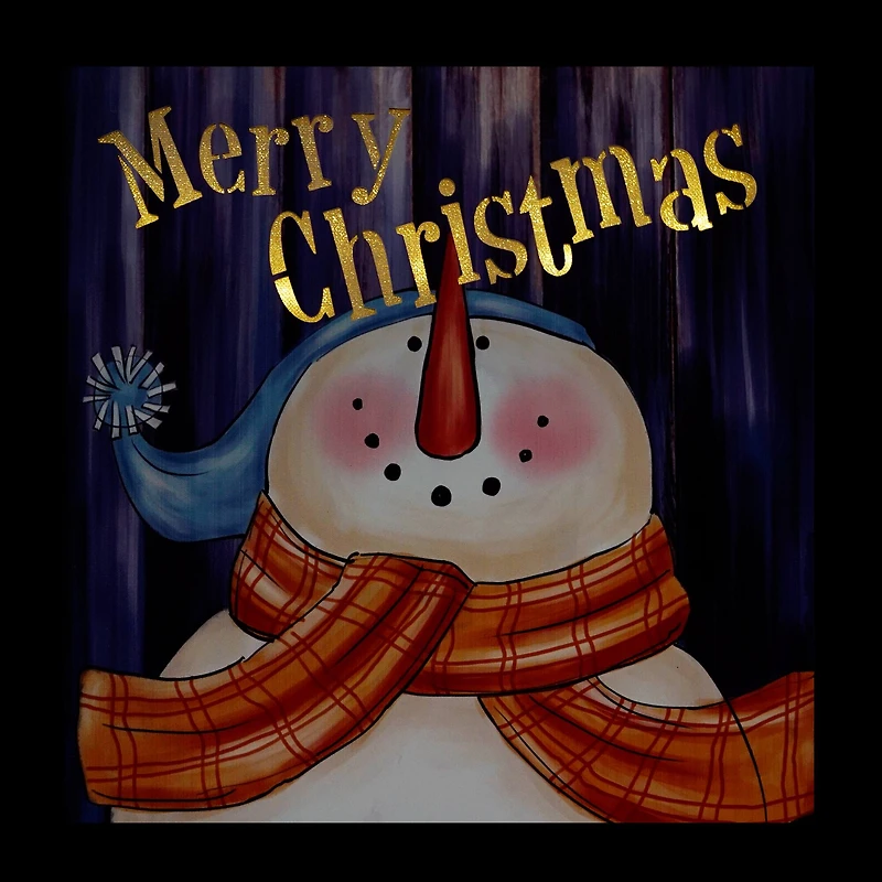 LED Lighted "Merry Christmas" Snowman Christmas Canvas Wall Art