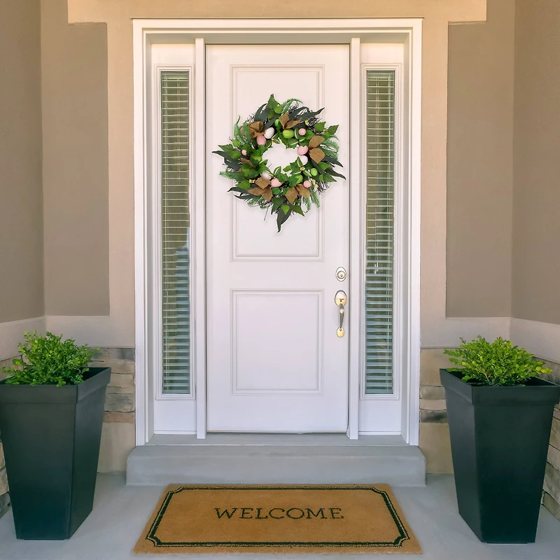 22" Easter Egg & Burlap Ribbon Mixed Foliage Twig Wreath