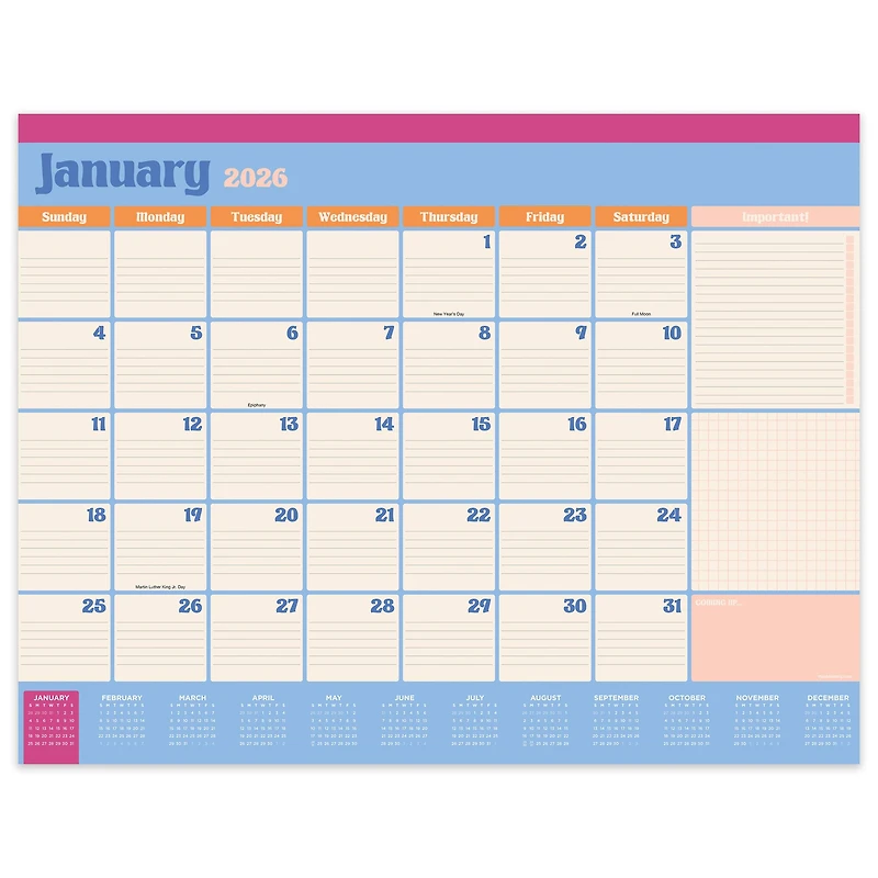 2026 Sherbet Desk Pad Monthly Blotter Calendar