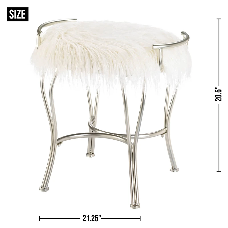 21.25" White Faux Fur Vanity Stool