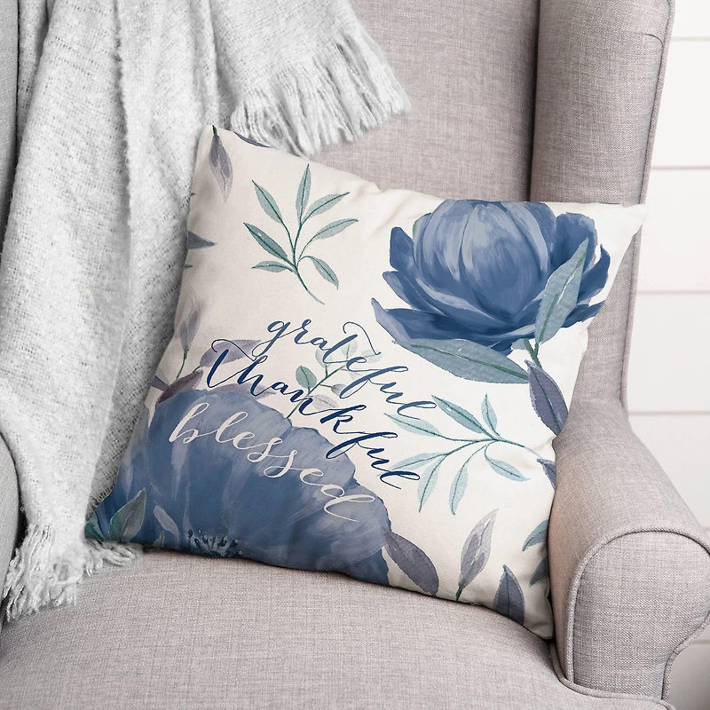 Grateful Thankful Flowers Pillow