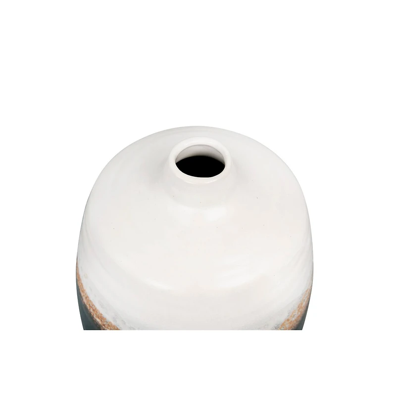 Hello Honey® 7.5" Black & White Ceramic Vase with Brown Reactive Glaze Accent