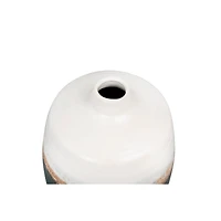 Hello Honey® 7.5" Black & White Ceramic Vase with Brown Reactive Glaze Accent