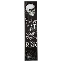 36" Black & White Enter at Your Own Risk Wood Halloween Wall Sign