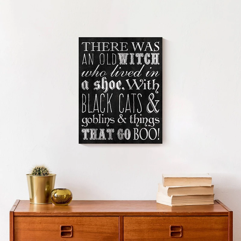 Black & White Old Witch Canvas Wall Art