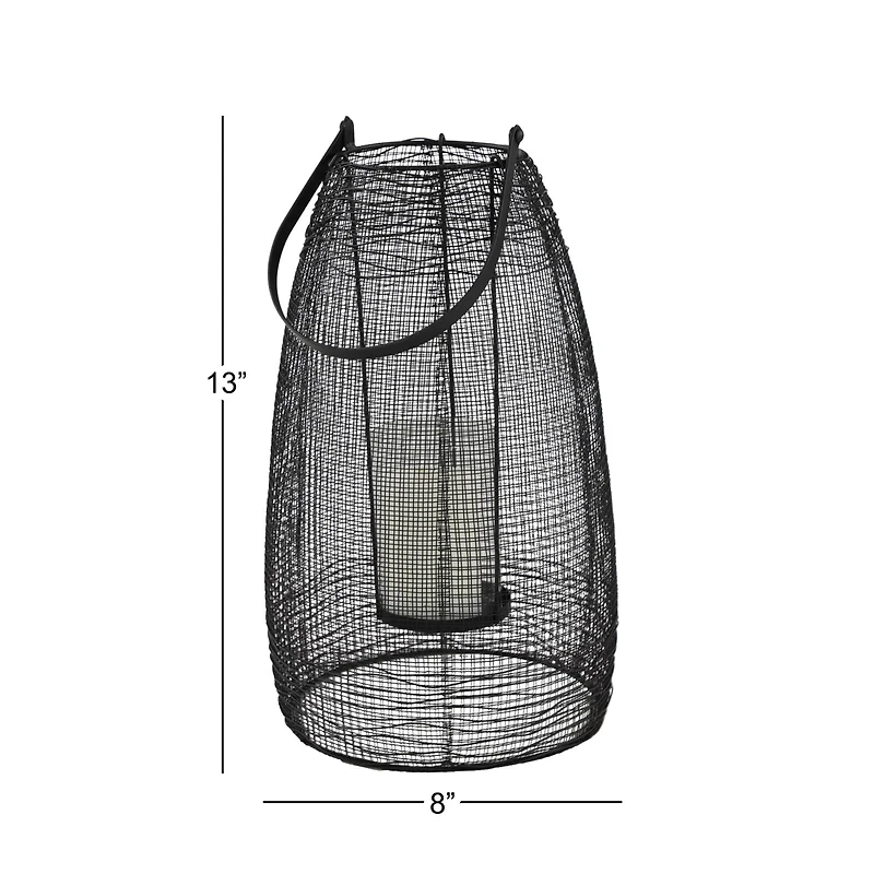 Black Iron Modern Candle Holder Lantern, 13" x 8" x 8"
