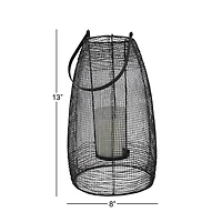 Black Iron Modern Candle Holder Lantern, 13" x 8" x 8"