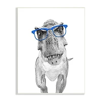 Stupell Industries Adorable T-Rex Dinosaur Blue Glasses Illustration Wall Plaque Art