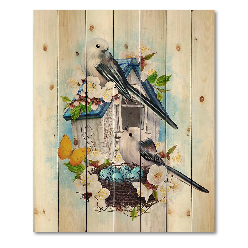 Designart - Two Tit Birds Sitting Near The Nest With Eggs II