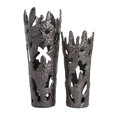 Set of 2" Black Aluminum Contemporary Vases, 20" x 7" x 6"