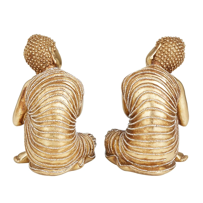 Set of 2 Gold Polystone Traditional Sculptures, 7" x 5" x 5"