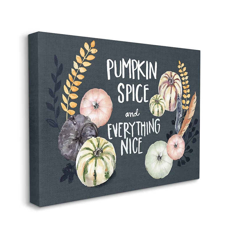 Stupell Industries Pumpkin Spice Everything Nice Phrase Autumn Harvest Feathers Canvas Wall Art