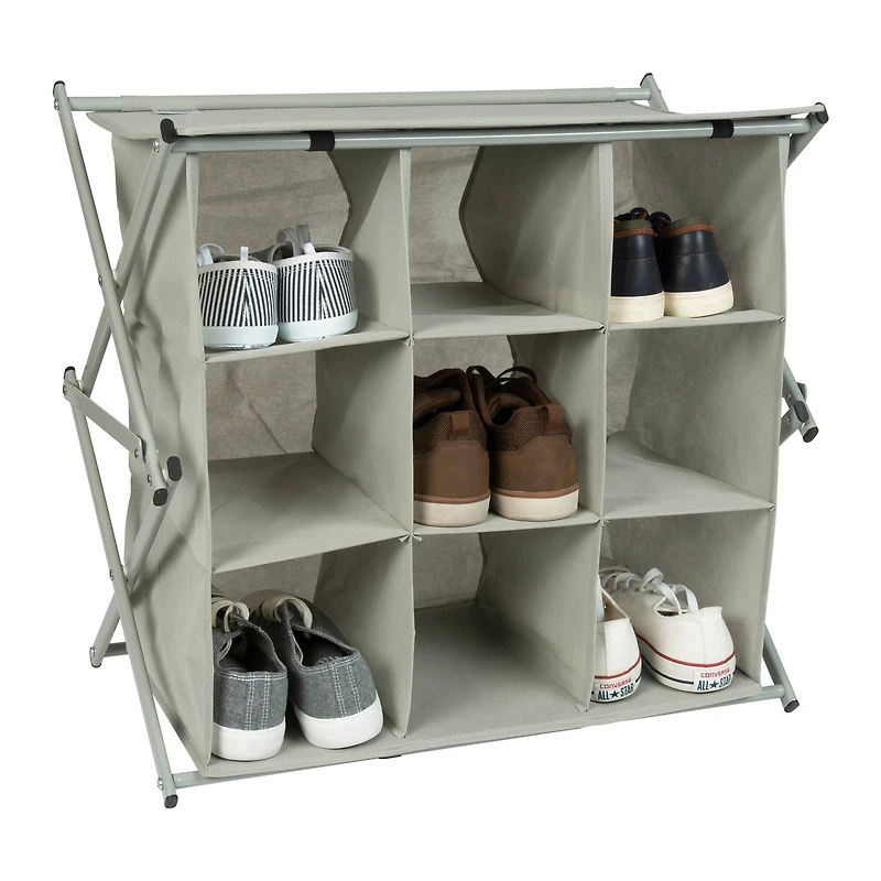 Simplify Gray 9-Grid Collapsible Shoe Rack