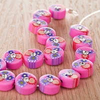 12 Pack: Pink Flower Rhinestone Clay Lentil Beads, 10mm by Bead Landing™