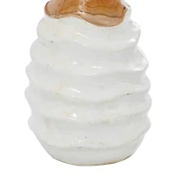 Set of 2 White Teak Wood Coastal Style Vase 6", 10"