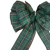 50" Green and Black Plaid 16 Loop Christmas Bow Decoration